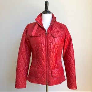 RED?  BARBOUR?  RED? UGH. Barbour International Metallic Ribbed Biker Ja…
